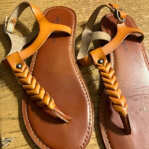 American Eagle Outfitters Braided T‑Strap Sandals - Orange Brown